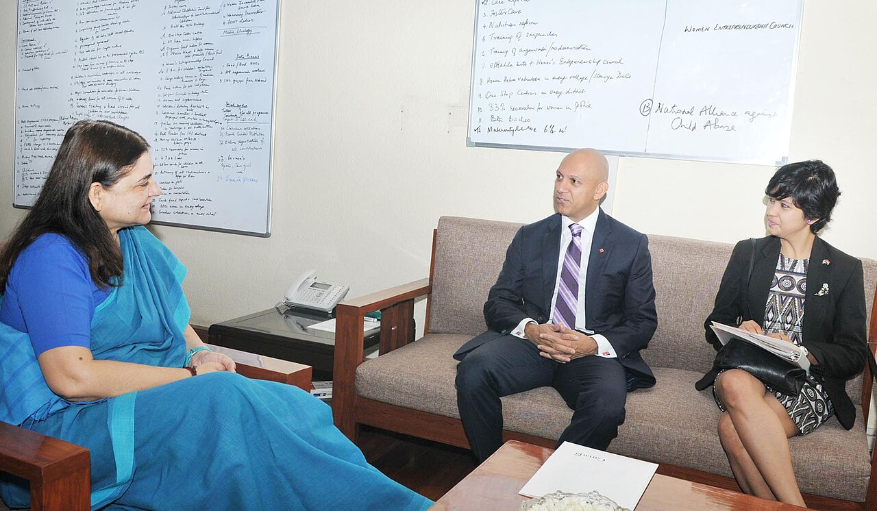 The High Commissioner of Canada to India, Mr. Nadir Patel calling on the Union Minister for Women and Child Development, Smt. Maneka Sanjay Gandhi, in New Delhi on October 11, 2017.jpg